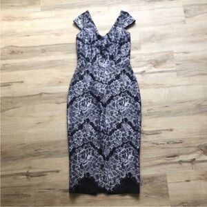 Neiman Marcus Black and White Lace Midi Dress